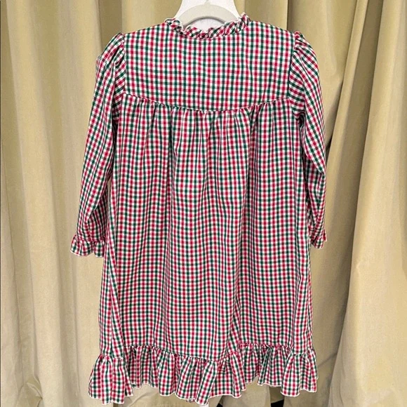 Sweet Dreams - Girls Santa Embroidered Red and Green Gingham Nightgown - Size:6Y - Picture 4 of 7
